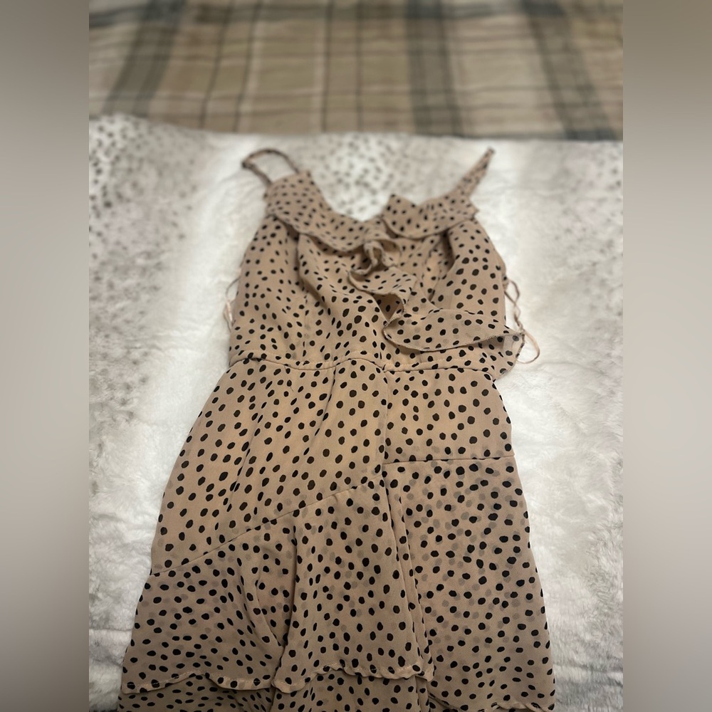 Tan Dress With Black Polka Dots